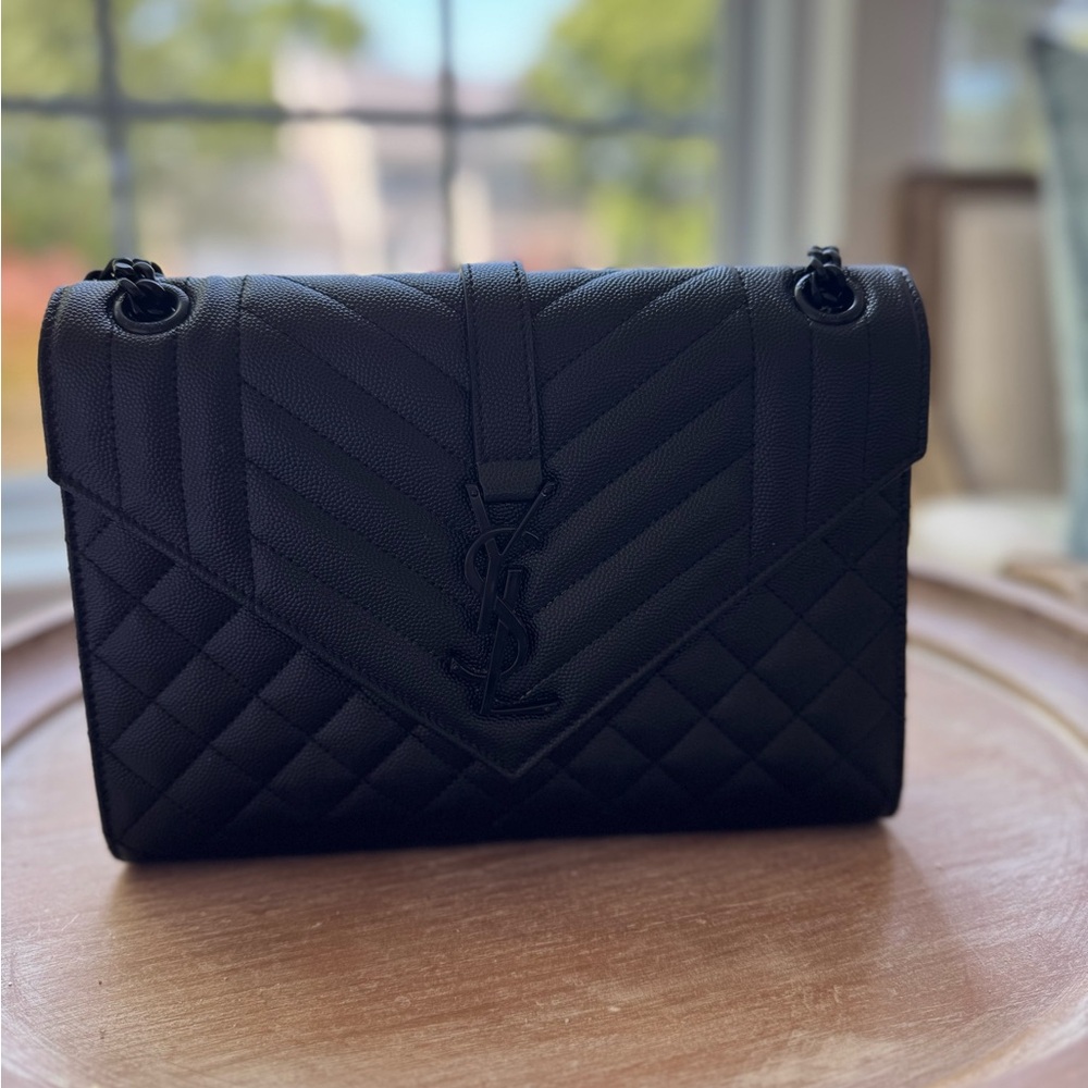 Saint Laurent Black Chevron Quilted Shoulder Bag